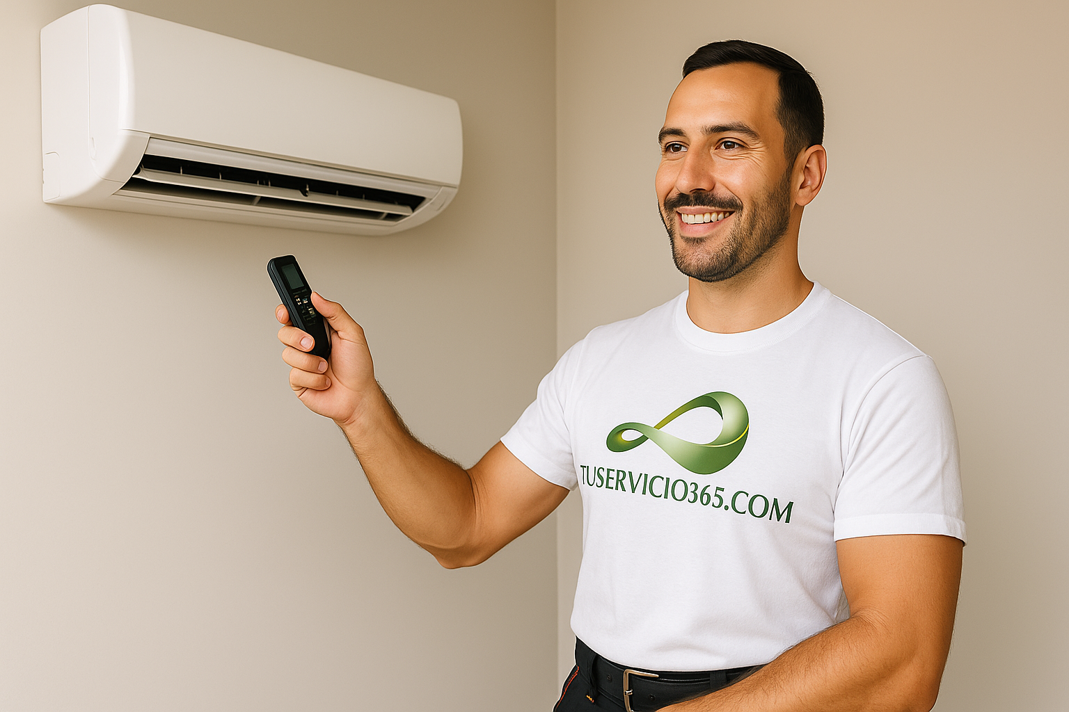 Climatización Badajoz: técnico de TuServicio365 instalando un aire acondicionado