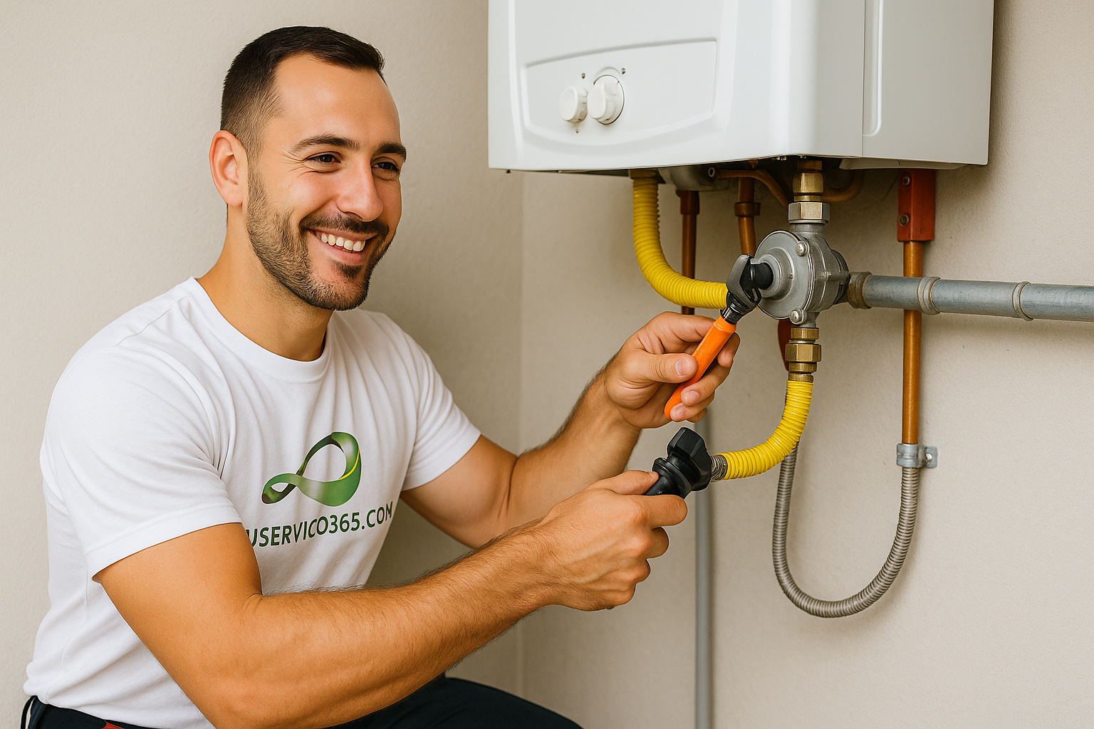 Instalaciones de gas Badajoz: instalador de TuServicio365 revisando una caldera